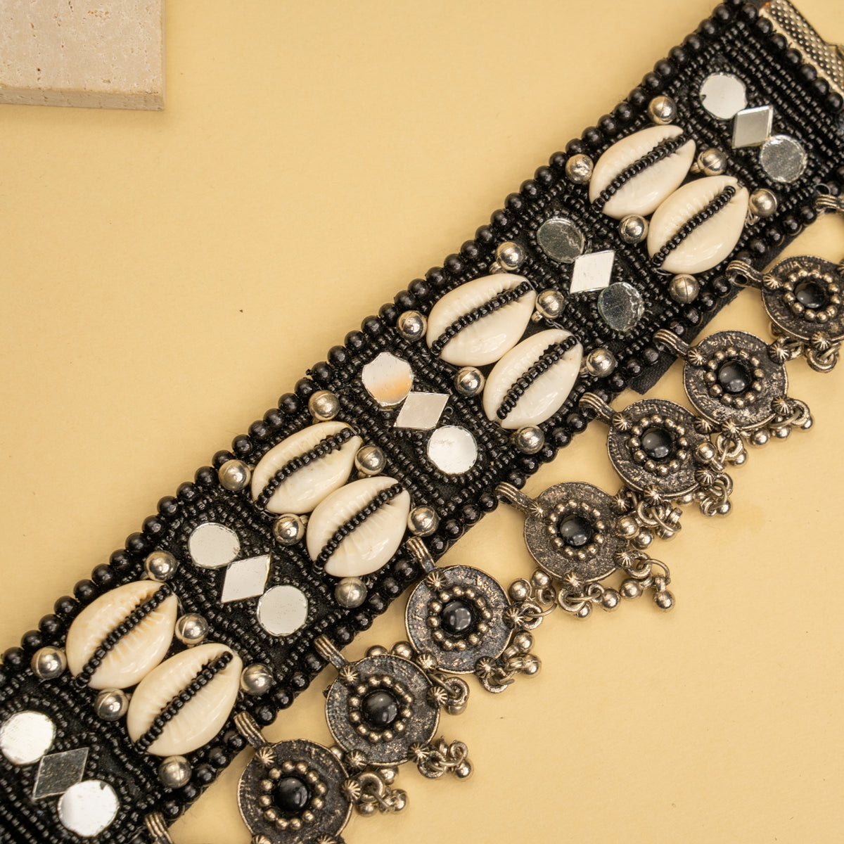 MIYA FABRIC AND BEADS PERFECT FOR HALDI SHELL AFGHANI CHOKER WITH EARRINGS CH465