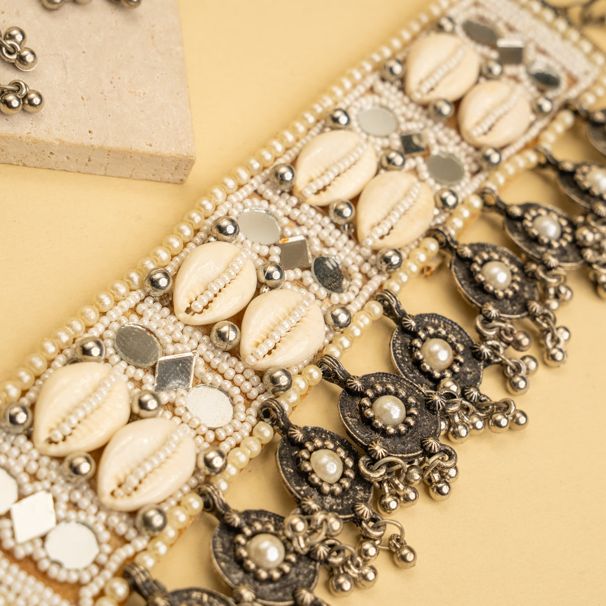 MIYA FABRIC AND BEADS PERFECT FOR HALDI SHELL AFGHANI CHOKER WITH EARRINGS CH465