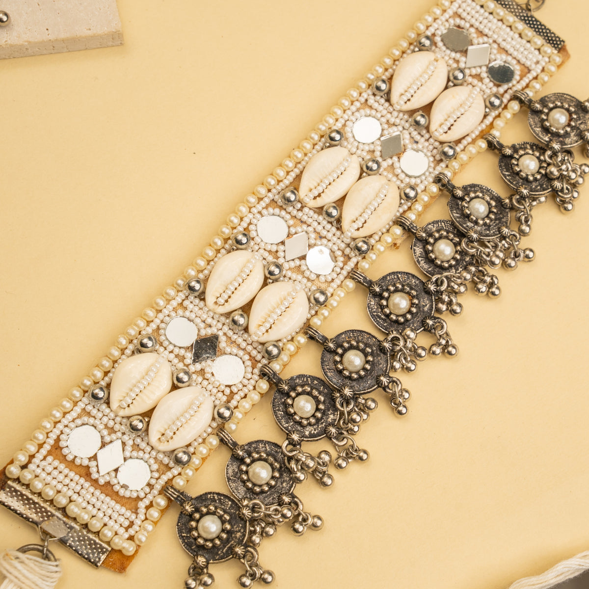 MIYA FABRIC AND BEADS PERFECT FOR HALDI SHELL AFGHANI CHOKER WITH EARRINGS CH465