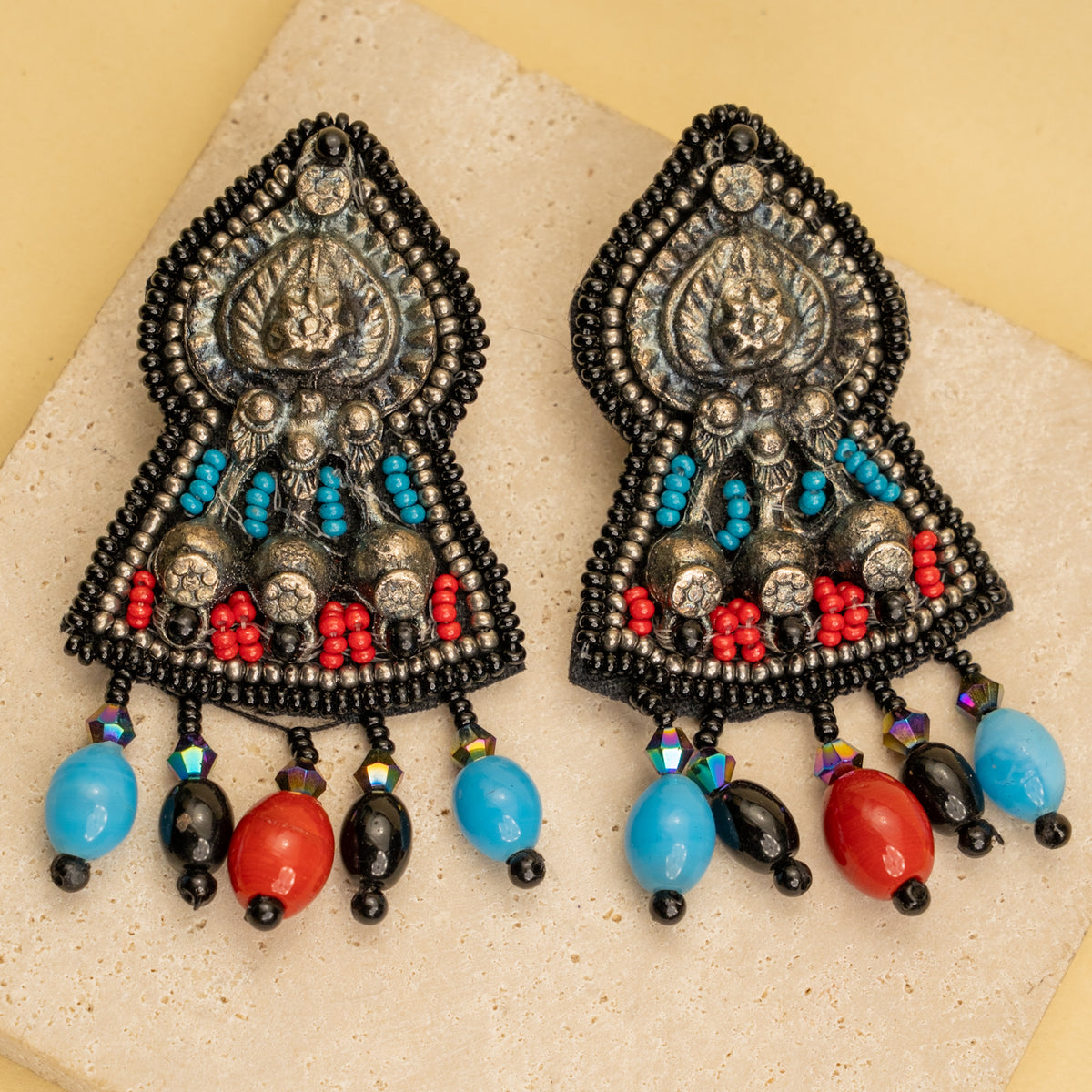 LIYA FABRIC AND BEADS PERFECT FOR HALDI SHELL AFGHANI CHOKER WITH EARRINGS  CH469