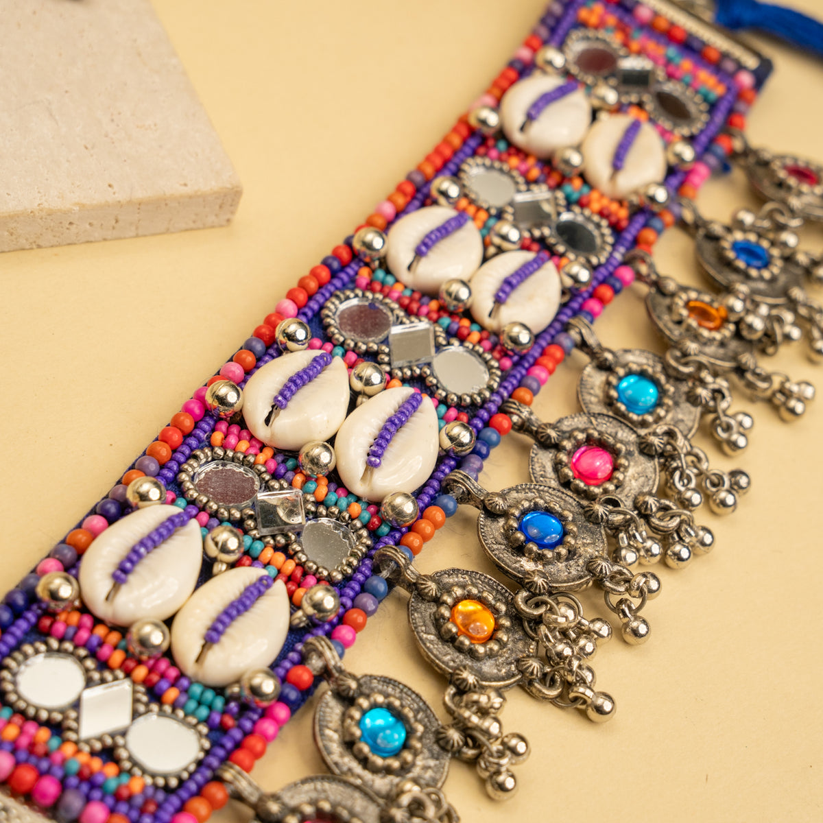 MIYA FABRIC AND BEADS PERFECT FOR HALDI SHELL AFGHANI CHOKER WITH EARRINGS CH465