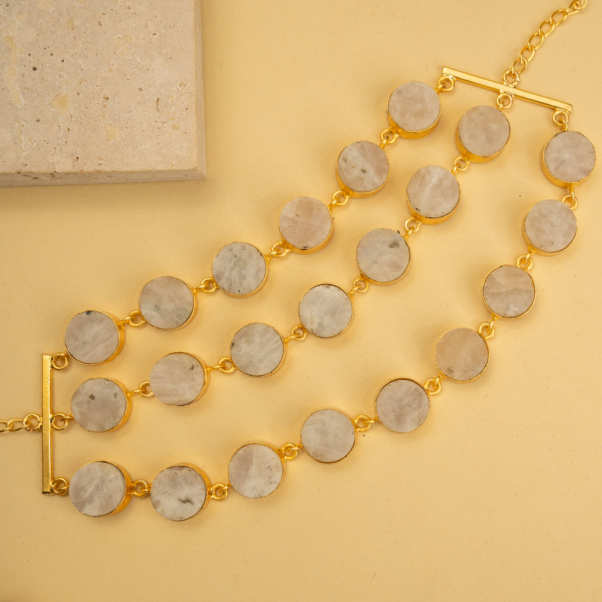 AILANY BIJOUX RAW STONE GOLD TONED 3 LAYERED HANDMADE CHOKER WITH EARRINGS CH428