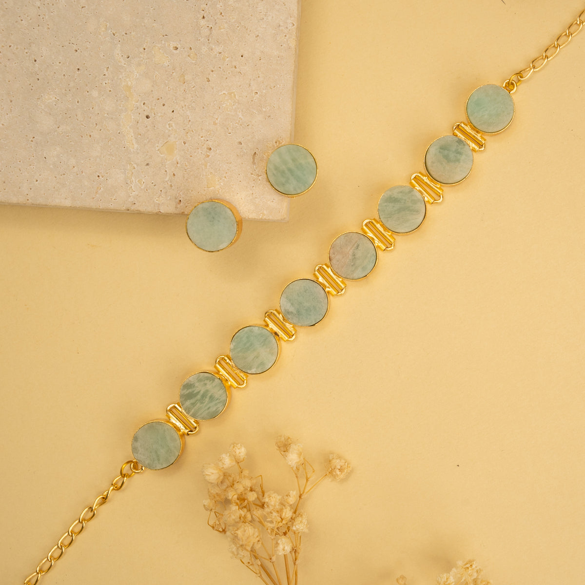 AZARI BIJOUX RAW STONE GOLD TONED HANDMADE CHOKER WITH EARRINGS CH427