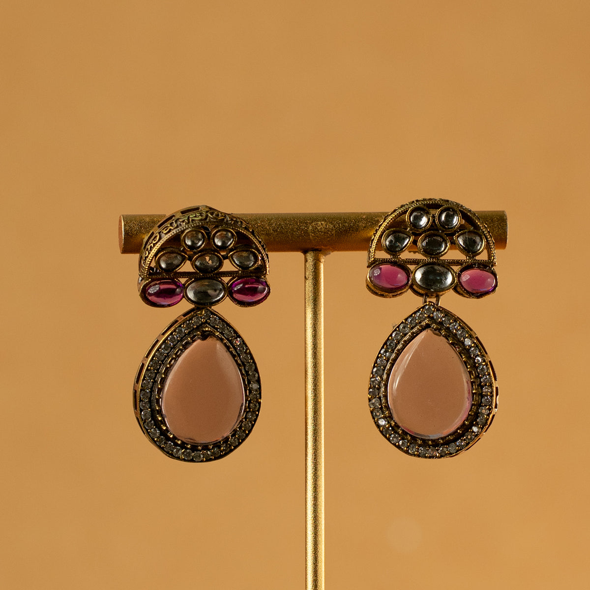 ROSYLN SEMI HANDMADE MONALISA STONES RUSTIC NECKPIECE/NECKLACE EARRINGS NL321