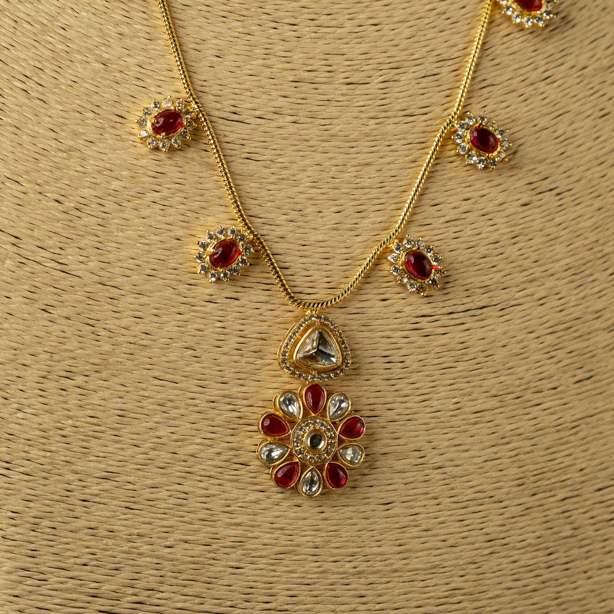 VRITHUNYA SEMI HANDMADE MONALISA AND AD STONES STONES NECKPIECE/NECKLACE EARRINGS NL318