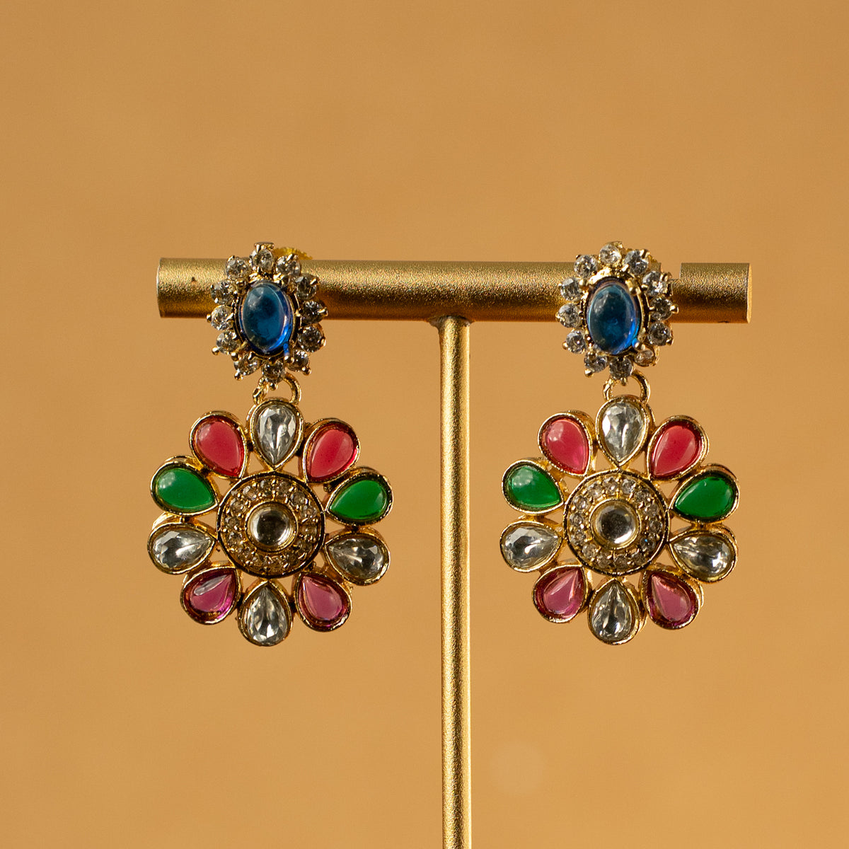 VRITHUNYA SEMI HANDMADE MONALISA AND AD STONES STONES NECKPIECE/NECKLACE EARRINGS NL318