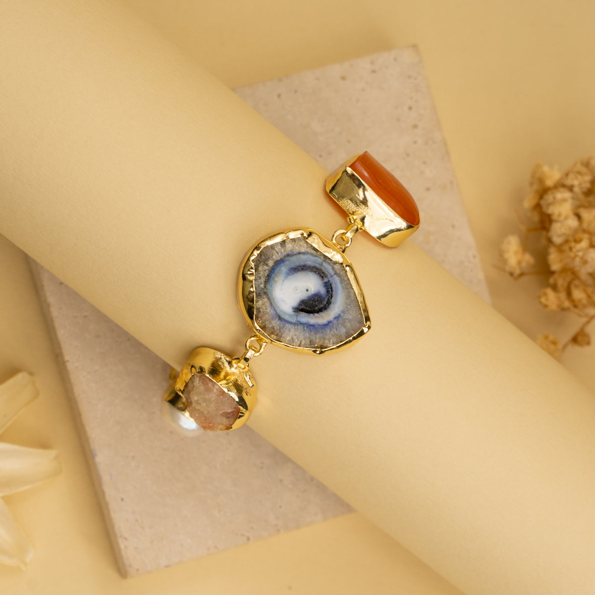 MINIKA HAND HAMMERED AND HANDMADE GOLD TONED CLASSIC RAW STONE BRACELETS BR201