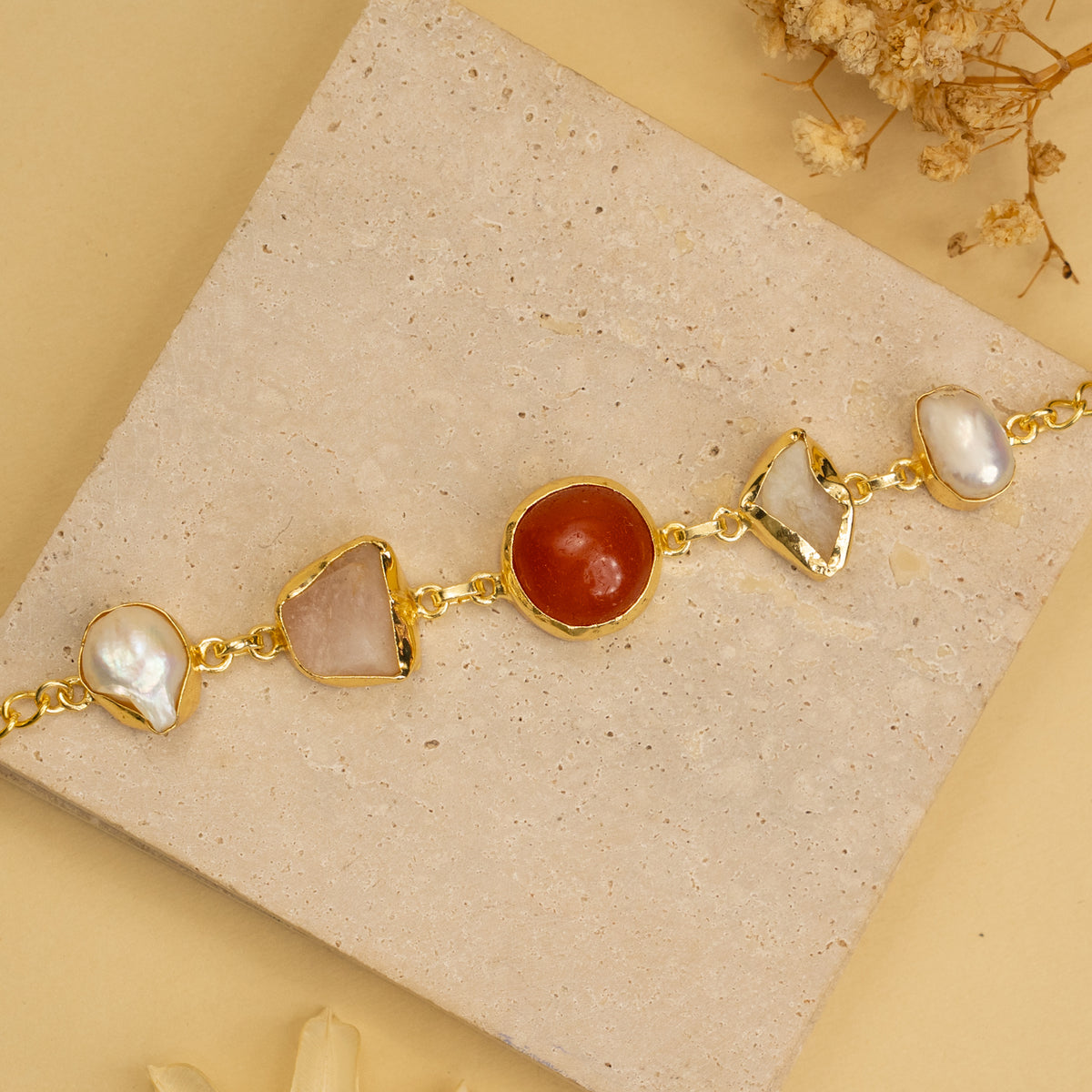 MINIKA HAND HAMMERED AND HANDMADE GOLD TONED CLASSIC RAW STONE BRACELETS BR201