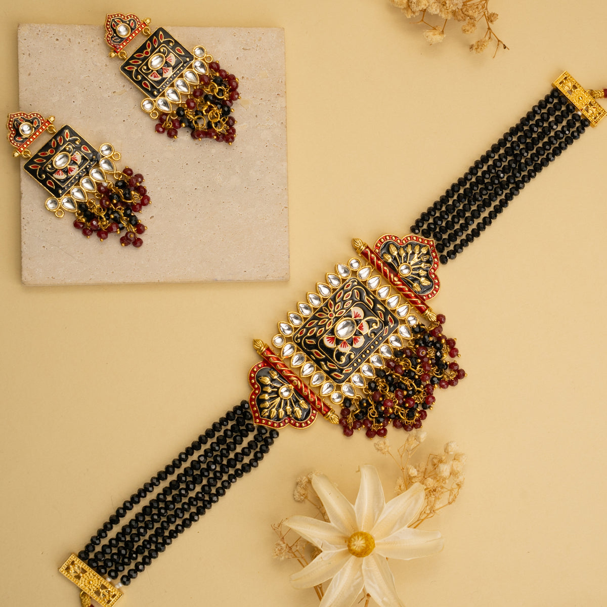 NATALIA BIJOUX PREMIUM AND EXCLUSIVE ONEX BEADS MEENAKARI HANDMADE CHOKER WITH EARRINGS CH213