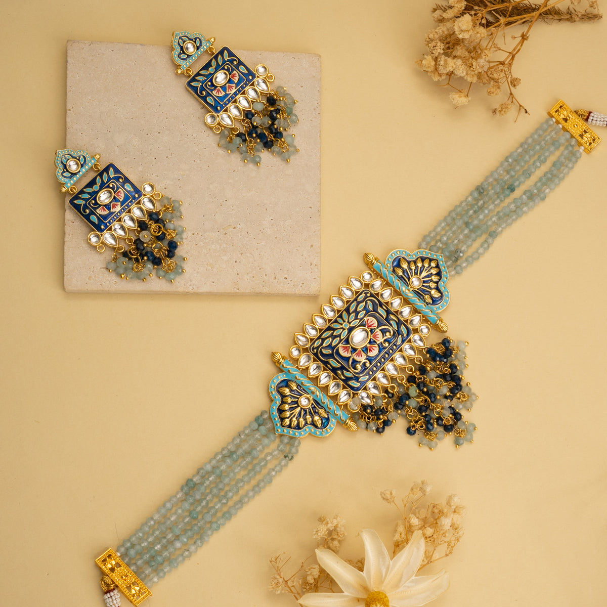 NATALIA BIJOUX PREMIUM AND EXCLUSIVE ONEX BEADS MEENAKARI HANDMADE CHOKER WITH EARRINGS CH213