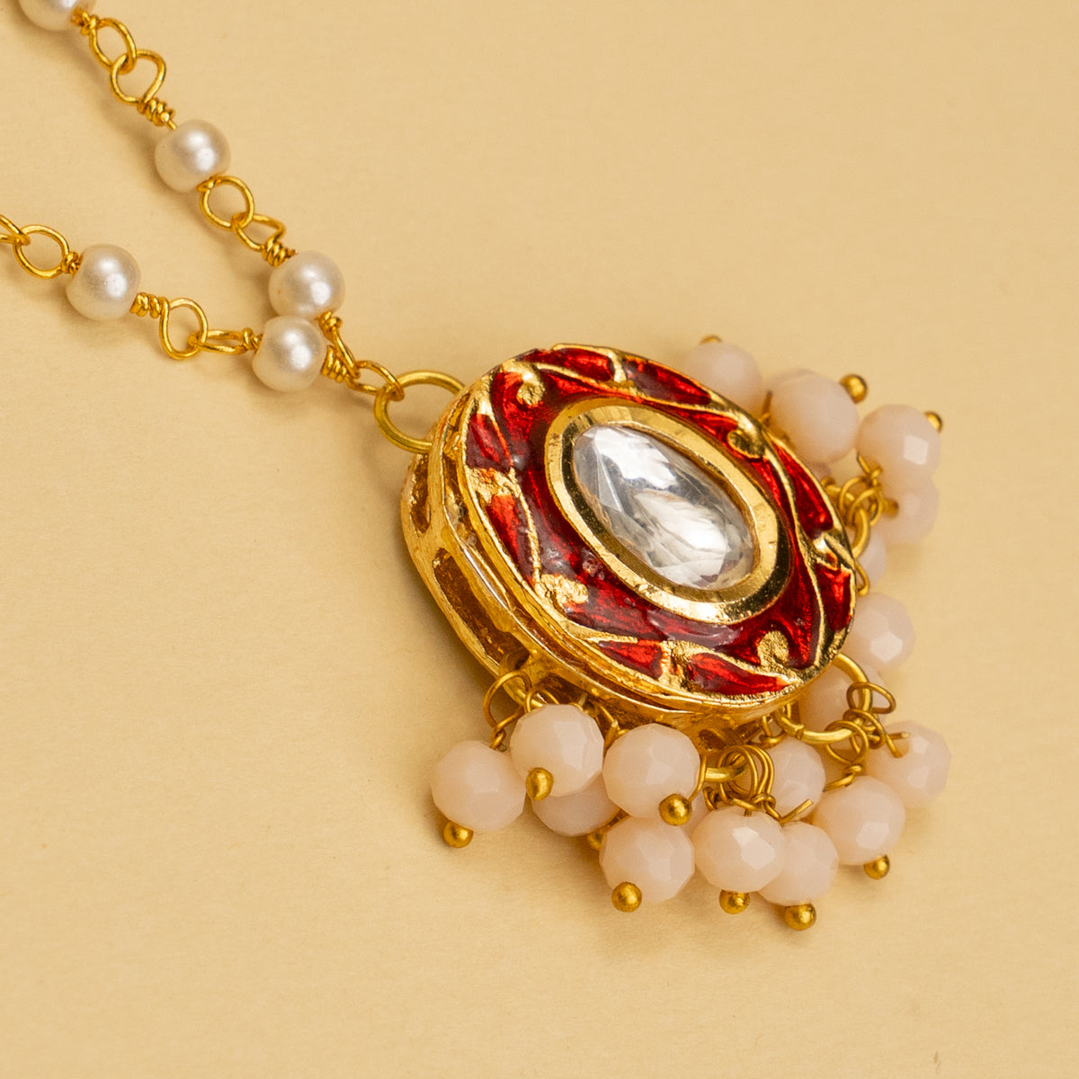 LISA HANDMADE KUNDAN POLKI AND MULTINMATERIAL CHAIN WITH PENDANT NECKLACE CH138