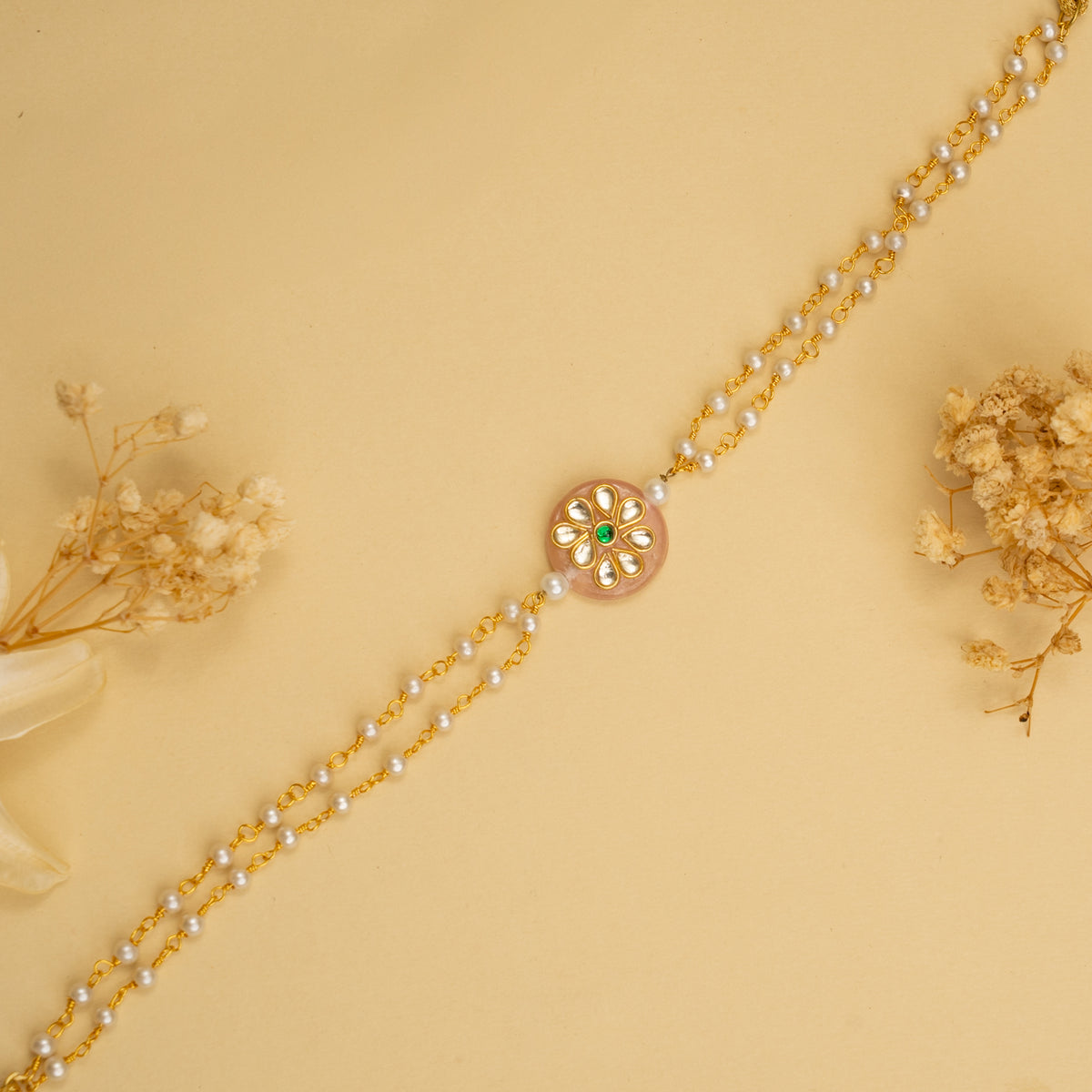 LISA HANDMADE KUNDAN POLKI AND MULTINMATERIAL CHAIN WITH PENDANT NECKLACE CH138