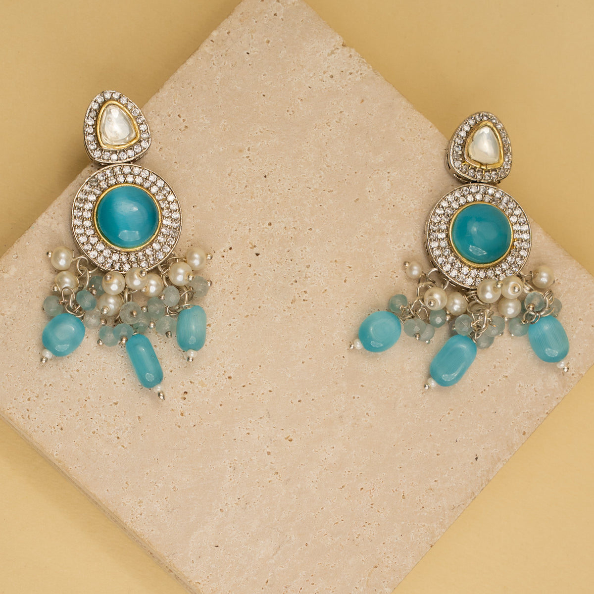 IRIS BIJOUX PREMIUM AND EXCLUSIVE POLKI AND MONALISA BEADS HANDMADE CHOKER WITH EARRINGS CH214