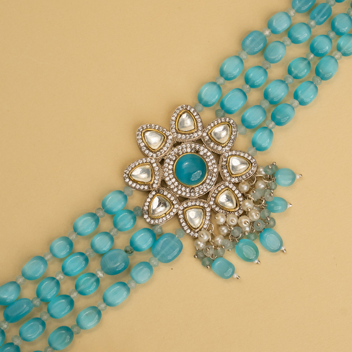 IRIS BIJOUX PREMIUM AND EXCLUSIVE POLKI AND MONALISA BEADS HANDMADE CHOKER WITH EARRINGS CH214