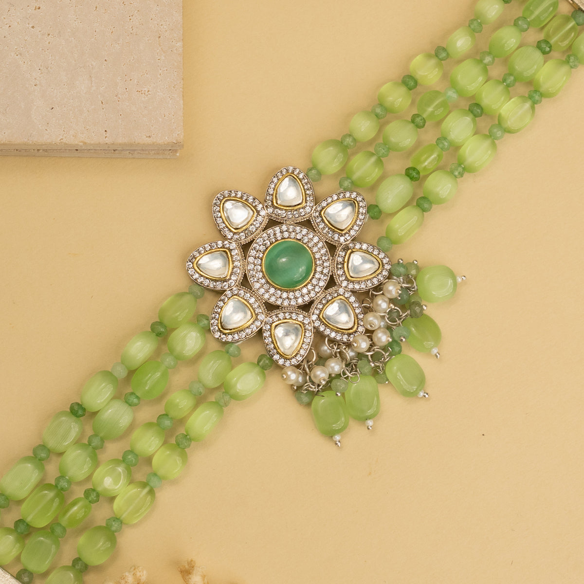 IRIS BIJOUX PREMIUM AND EXCLUSIVE POLKI AND MONALISA BEADS HANDMADE CHOKER WITH EARRINGS CH214