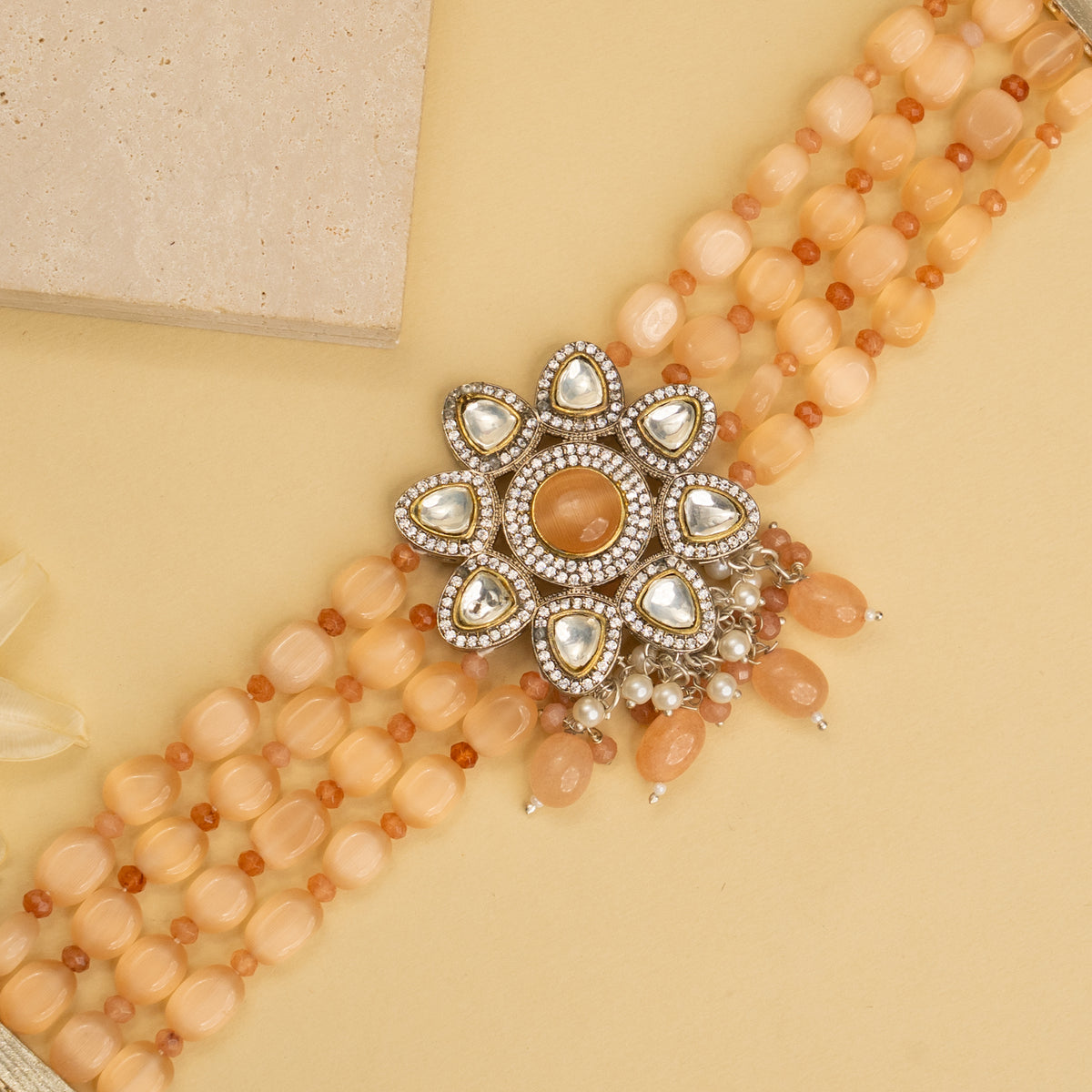 IRIS BIJOUX PREMIUM AND EXCLUSIVE POLKI AND MONALISA BEADS HANDMADE CHOKER WITH EARRINGS CH214