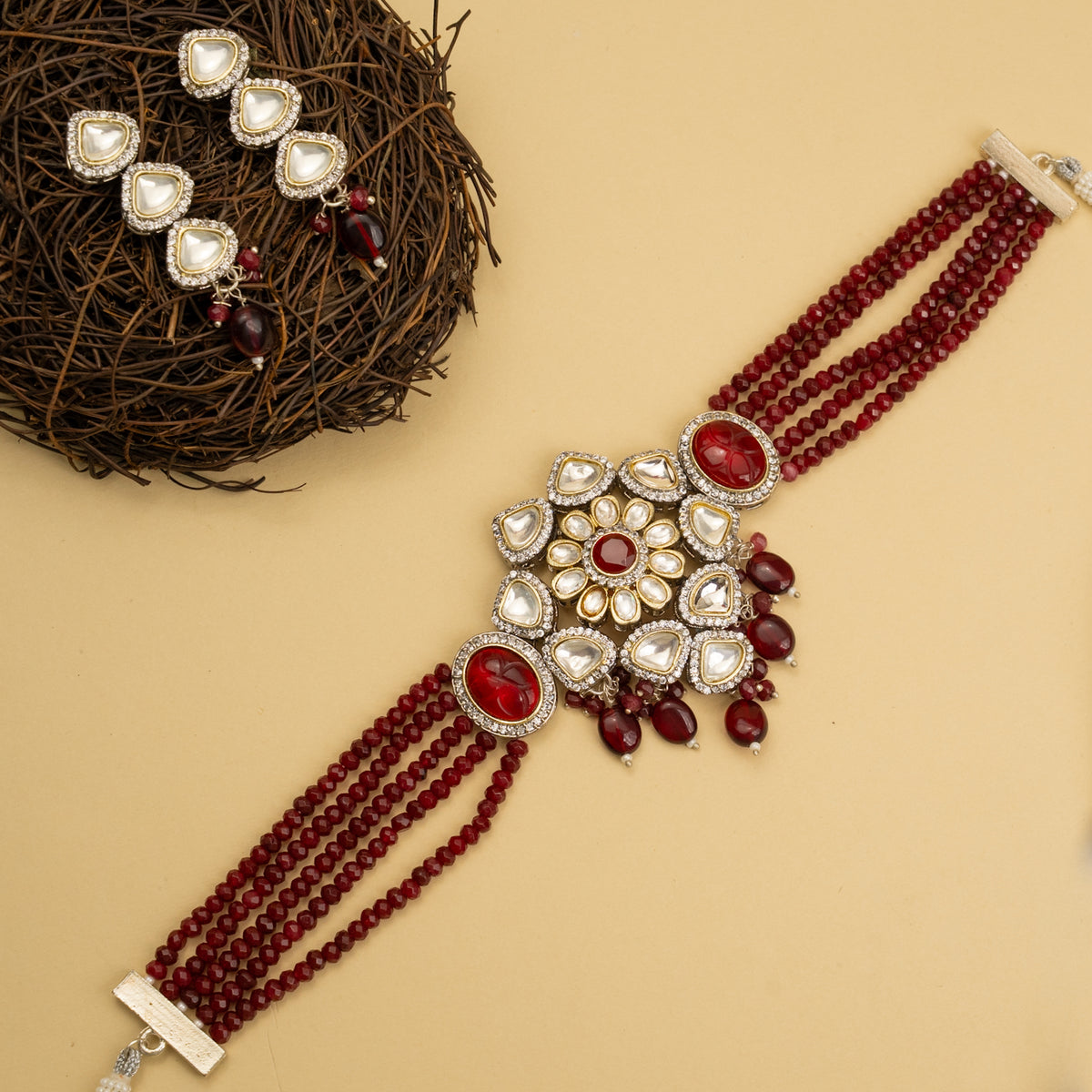 MILA BIJOUX POLKI AND ONEX BEADS HANDMADE CHOKER WITH EARRINGS CH107