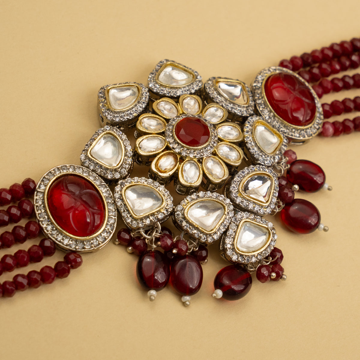 MILA BIJOUX POLKI AND ONEX BEADS HANDMADE CHOKER WITH EARRINGS CH107