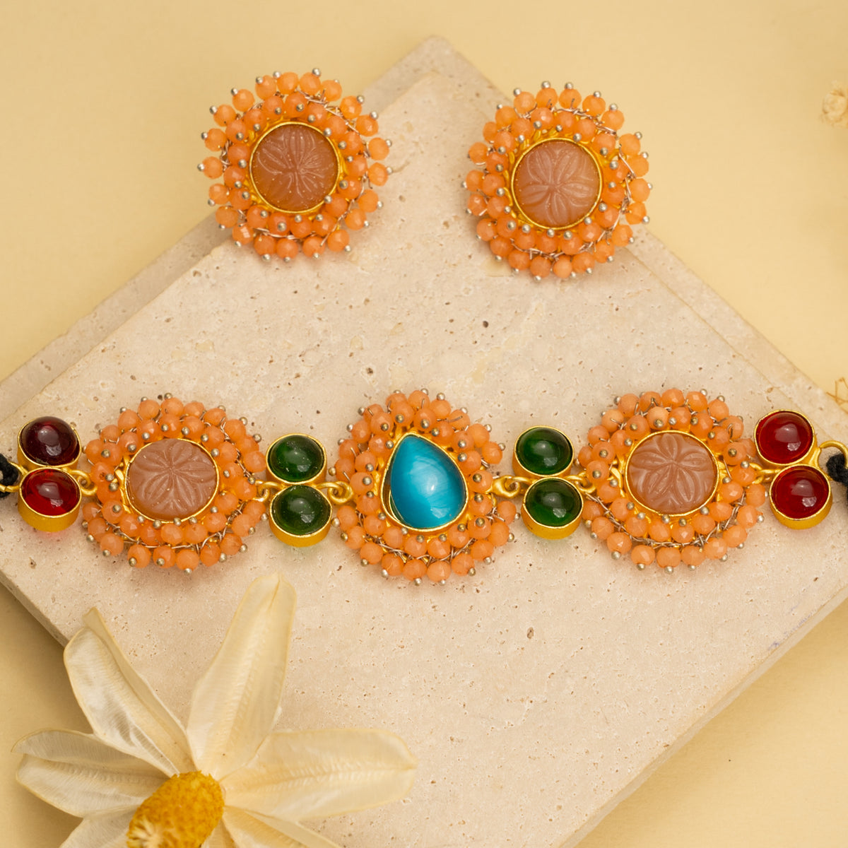 RUBY BIJOUX HANDMADE MONALISA MINIMALIST CHOKER WITH EARRINGS CH48