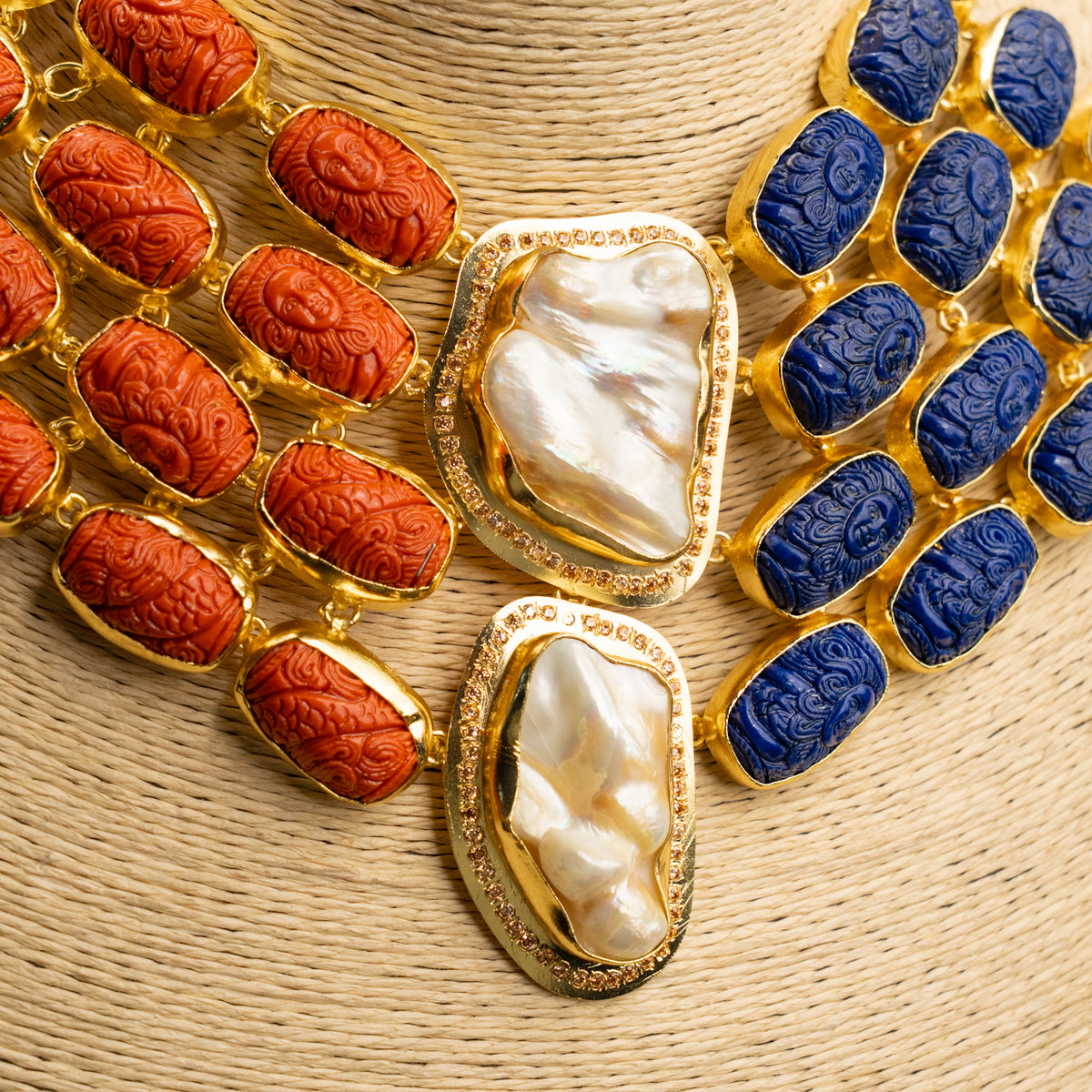 VIVIAN HANDCARVED CORAL MOP ZIRCON PREMIUM EXCLUSIVE HANDMADE STATEMENT CHOKER/NECKPIECE CH310