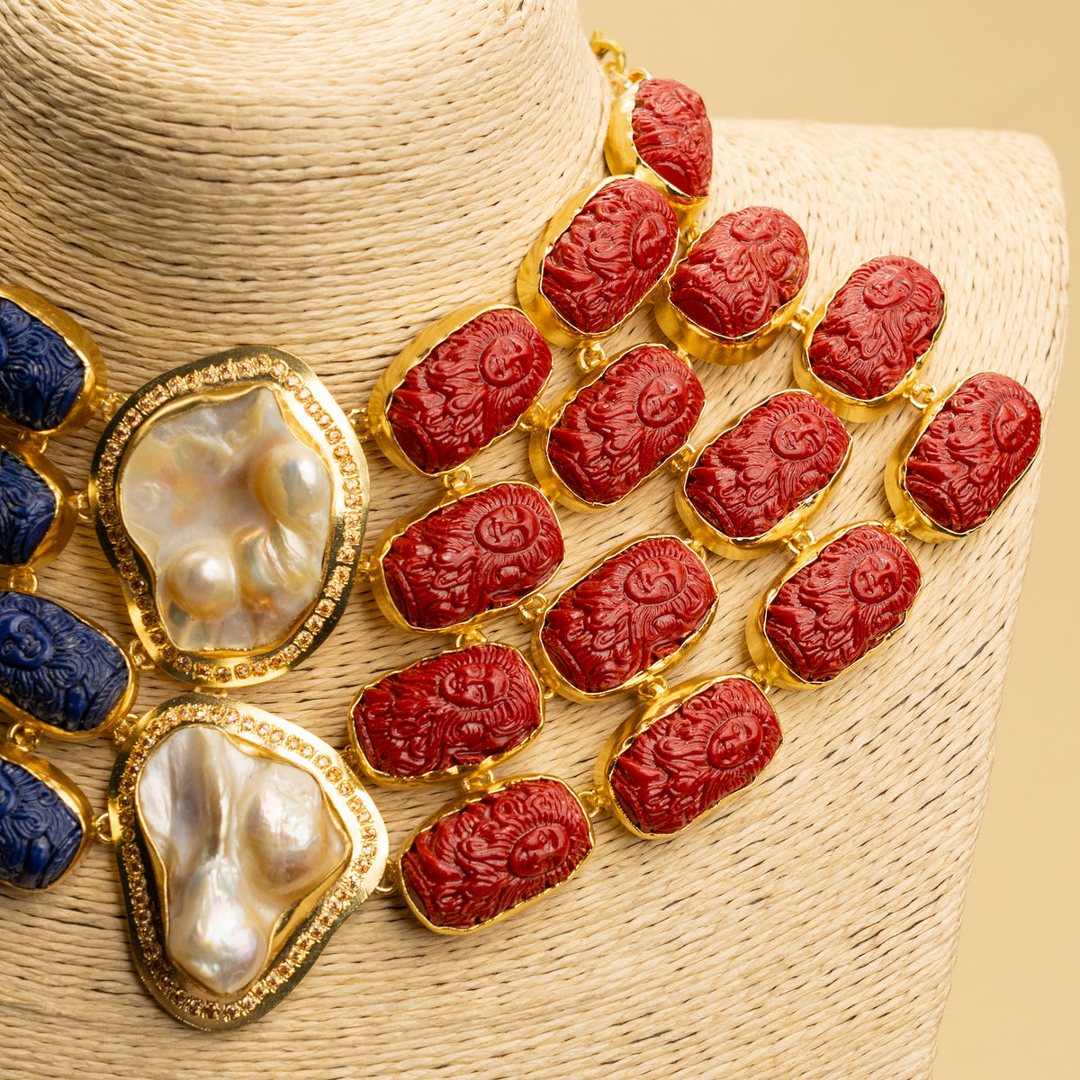 VIVIAN HANDCARVED CORAL MOP ZIRCON PREMIUM EXCLUSIVE HANDMADE STATEMENT CHOKER/NECKPIECE CH310