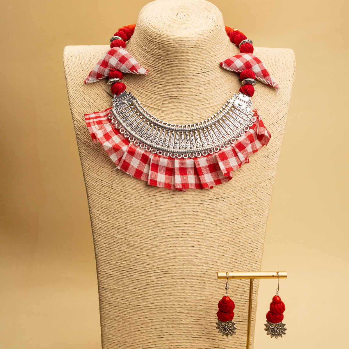 NIRAVA FABRIC AND BEADS HANDMADE AND HANDSTICHED MALA/ NECKPIECE ML91