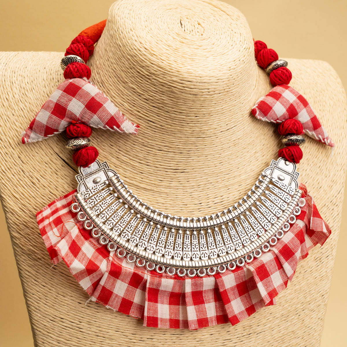 NIRAVA FABRIC AND BEADS HANDMADE AND HANDSTICHED MALA/ NECKPIECE ML91