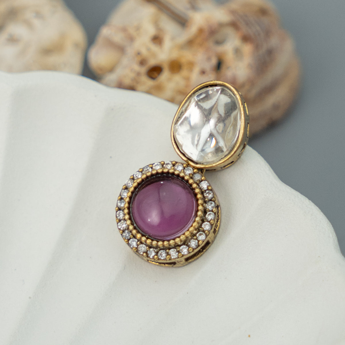 BELLA POLKI MONALISA STONE SEMI HANDMADE EARRING/STUD ER918