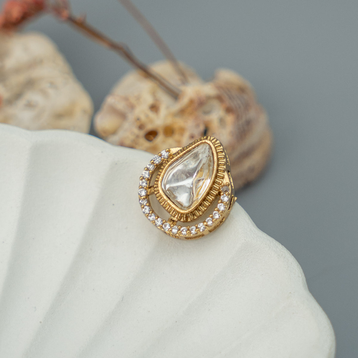 NEO POLKI SEMI HANDMADE RING/EARRING WITH STUD ER910