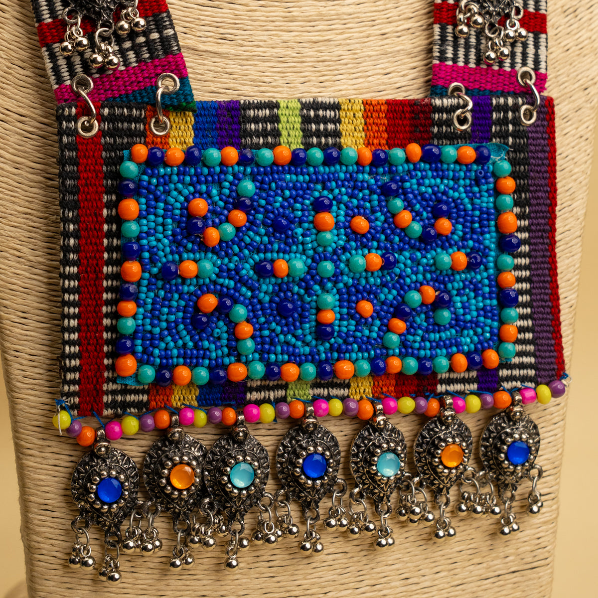 TATUM FABRIC AND BEADS HANDMADE AND HANDSTICHED MALA/ NECKPIECE ML128