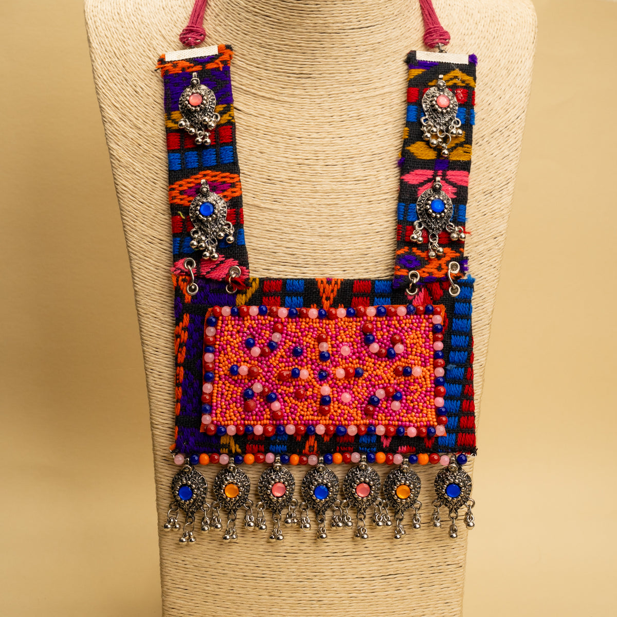 TATUM FABRIC AND BEADS HANDMADE AND HANDSTICHED MALA/ NECKPIECE ML128