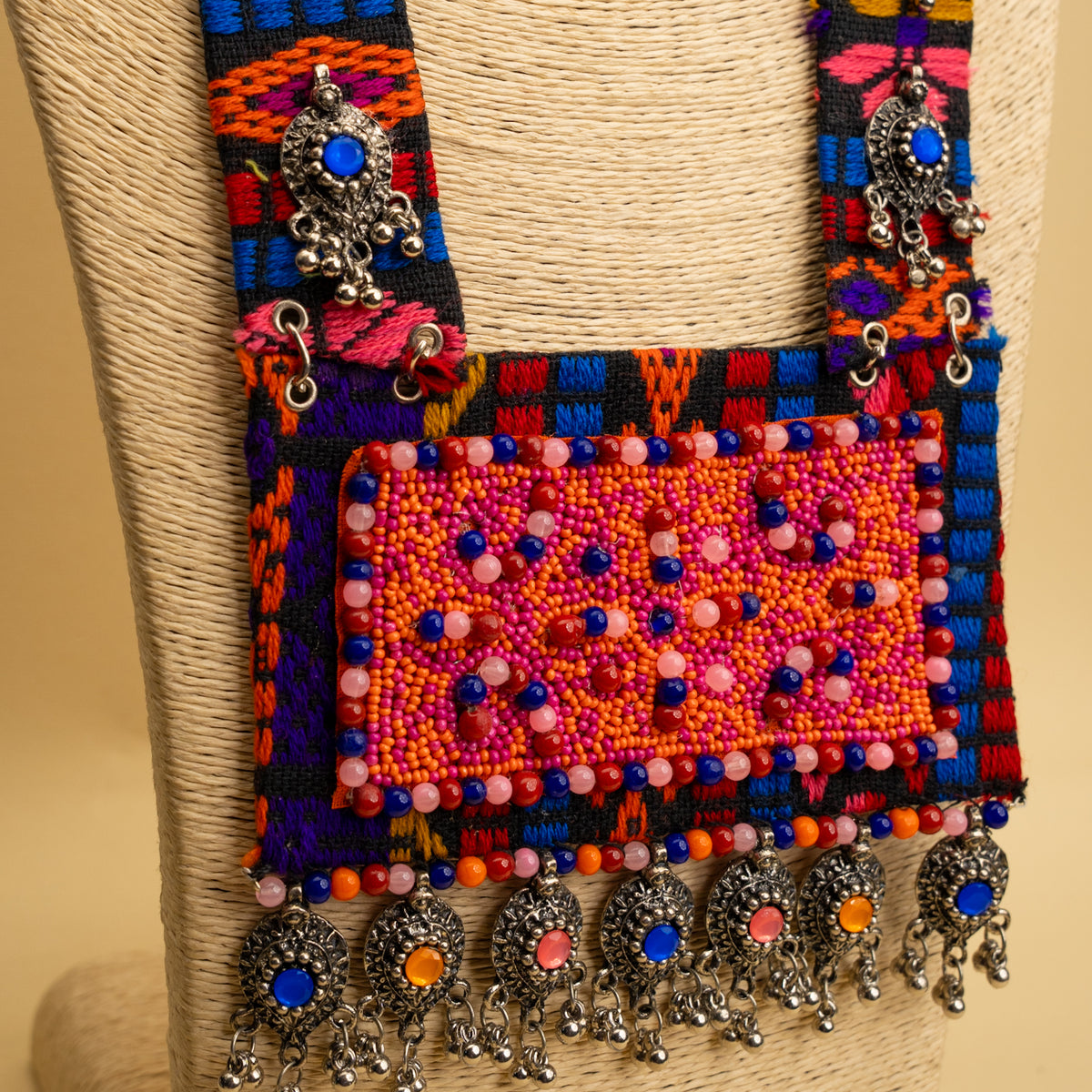 TATUM FABRIC AND BEADS HANDMADE AND HANDSTICHED MALA/ NECKPIECE ML128