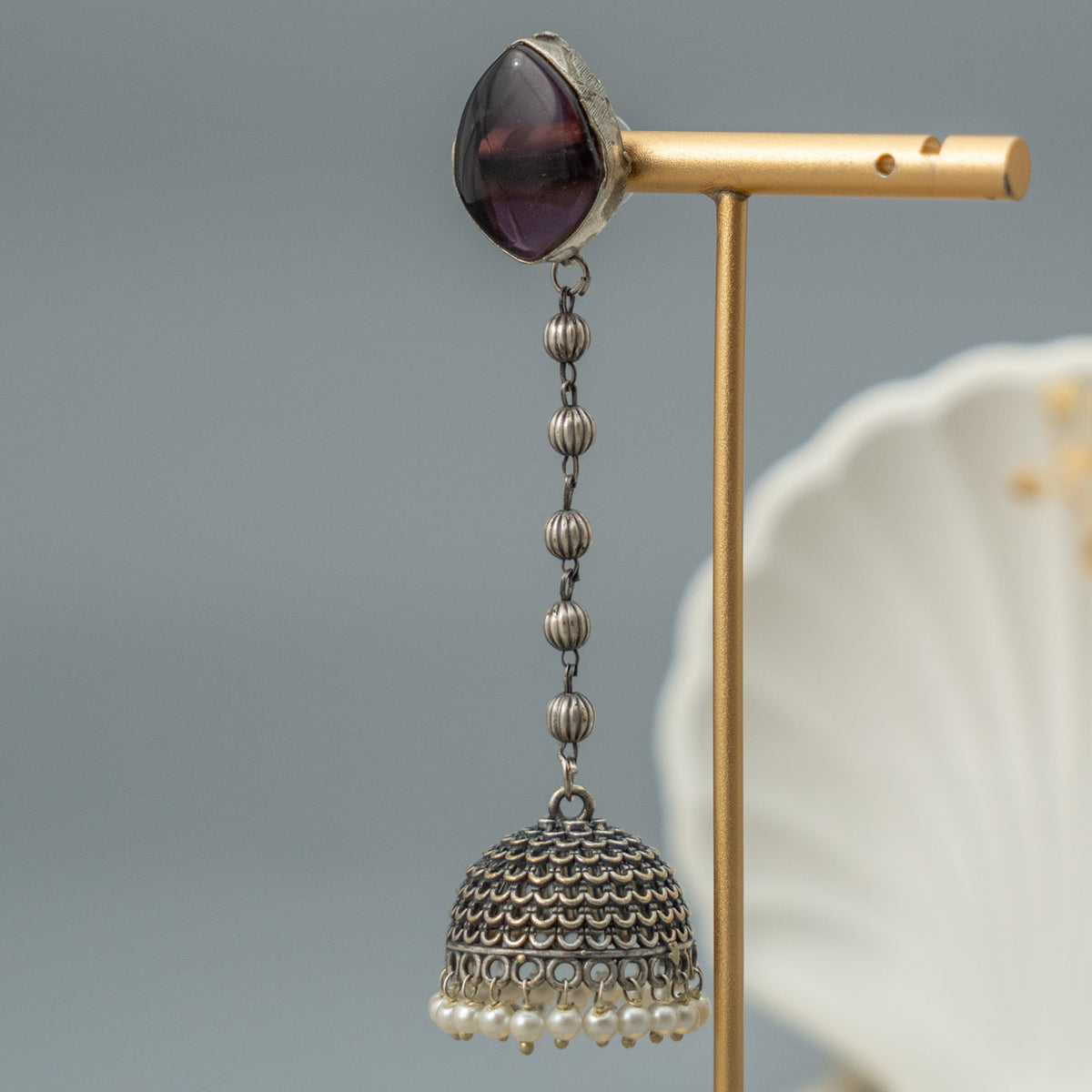 SIBI PIE SILVER LOOK ALIKE SEMI HANDMADE JHUMKA ER247