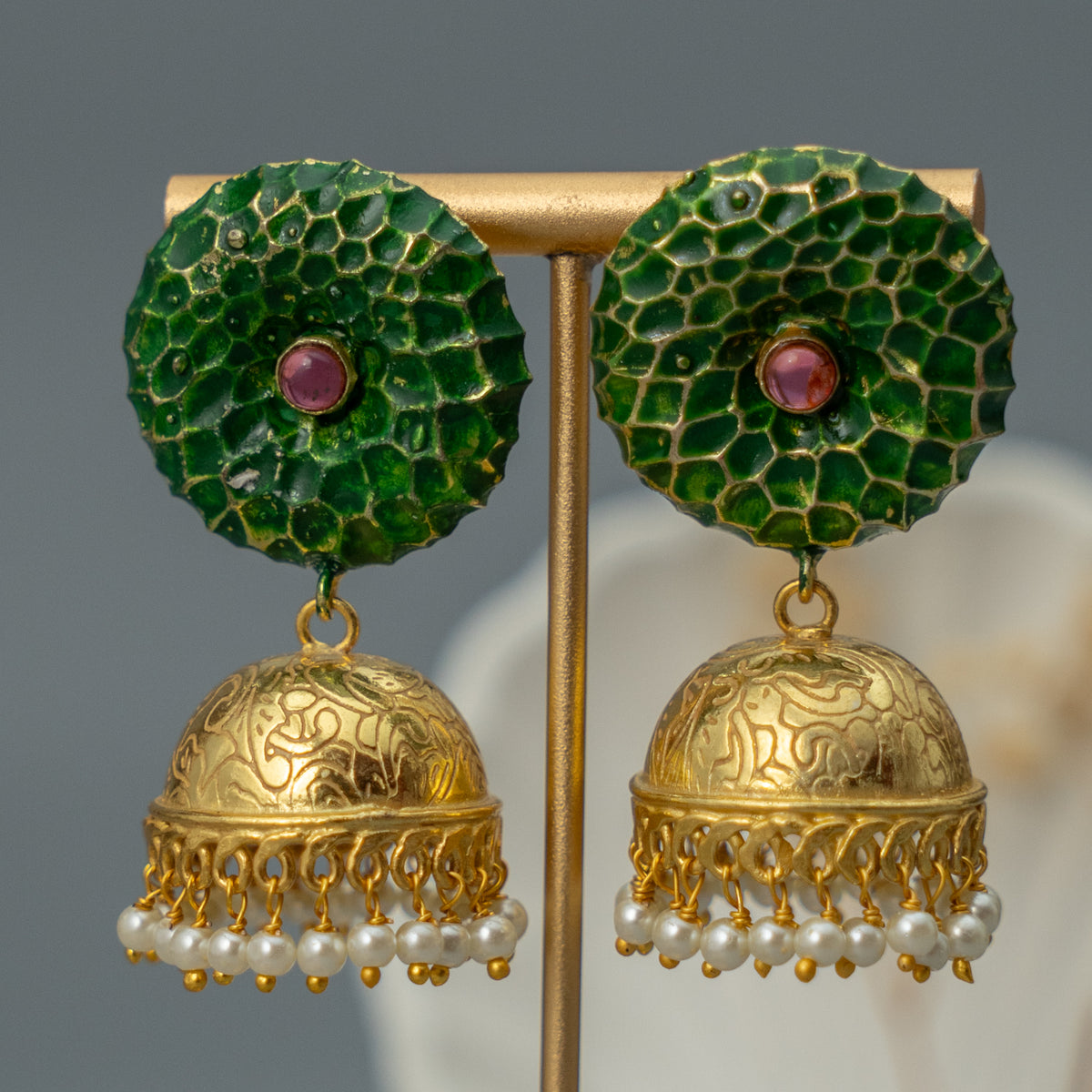 RAYCO HANDMADE AND HANDPAINTED GOLDTONED JHUMKA ER107