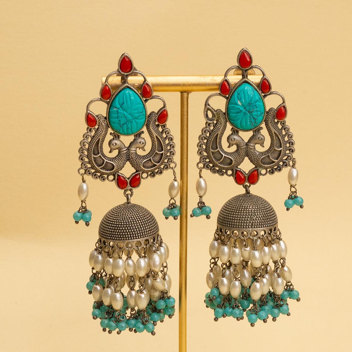 REYA SEMI HANDMADE RAW AND RUSTIC FINISH ANTIQUE NECKPIECE/NECKLACE WITH EARRING NL277