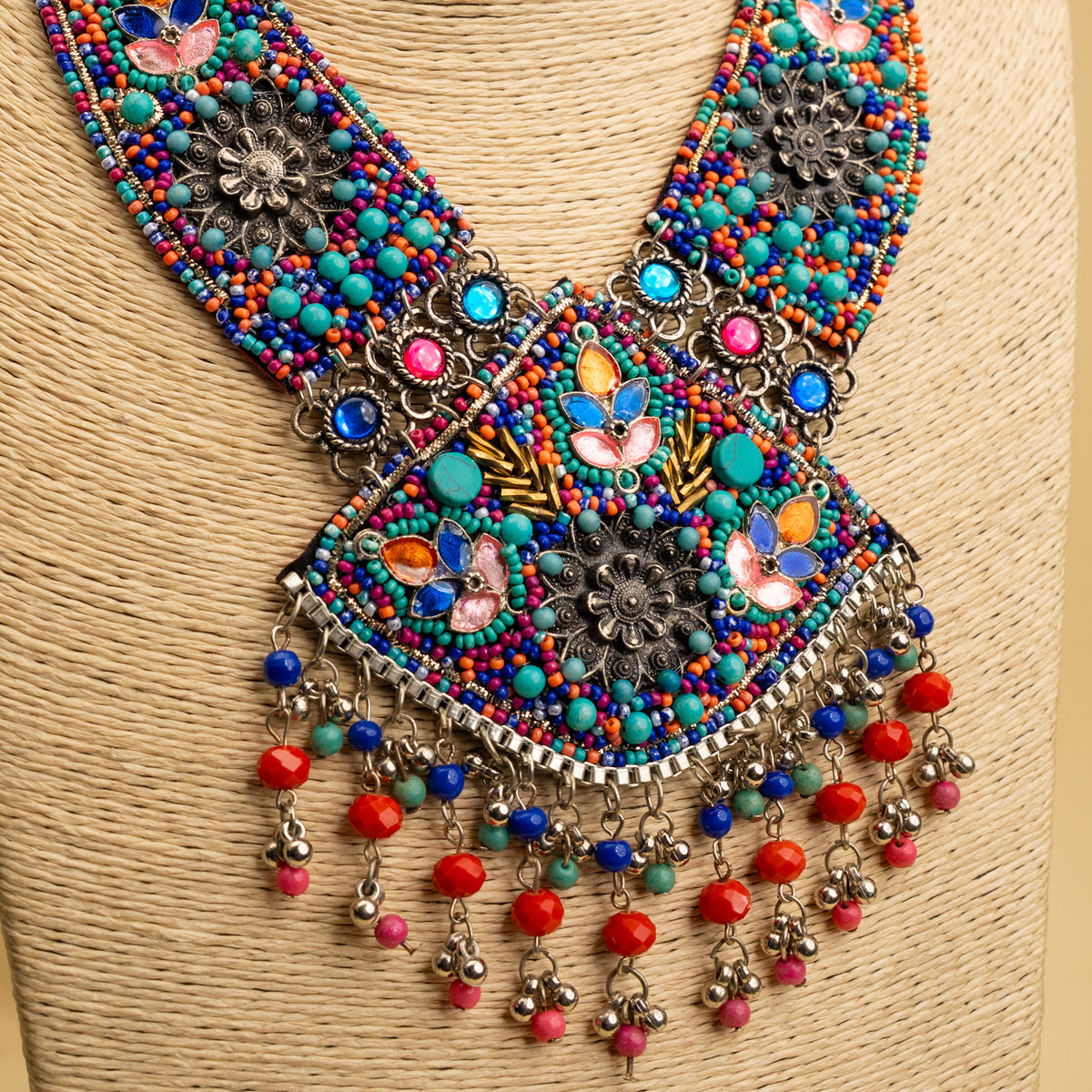 ELLA FABRIC AND BEADS HANDMADE AND HANDSTICHED MALA/ NECKPIECE ML137