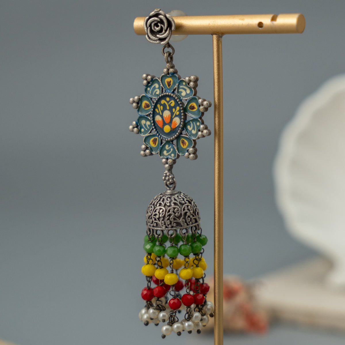 LUNA SILVER LOOK ALIKE SEMI HANDMADE JHUMKA EARRING ER614