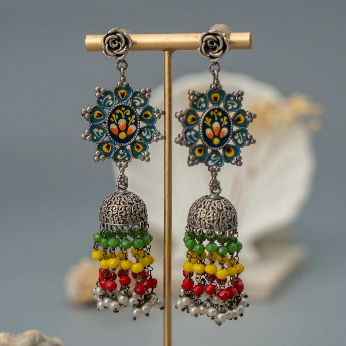 LUNA SILVER LOOK ALIKE SEMI HANDMADE JHUMKA EARRING ER614