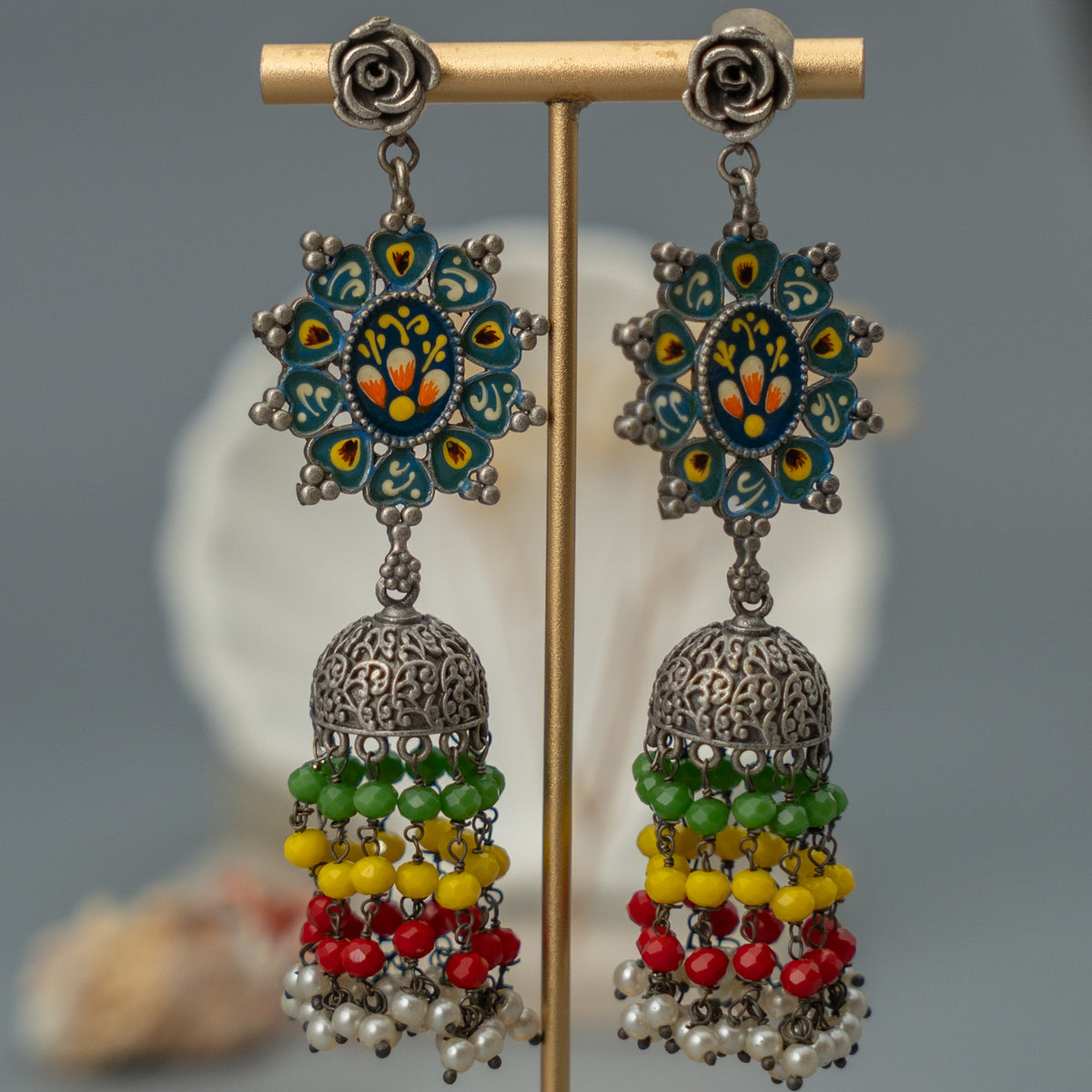 LUNA SILVER LOOK ALIKE SEMI HANDMADE JHUMKA EARRING ER614