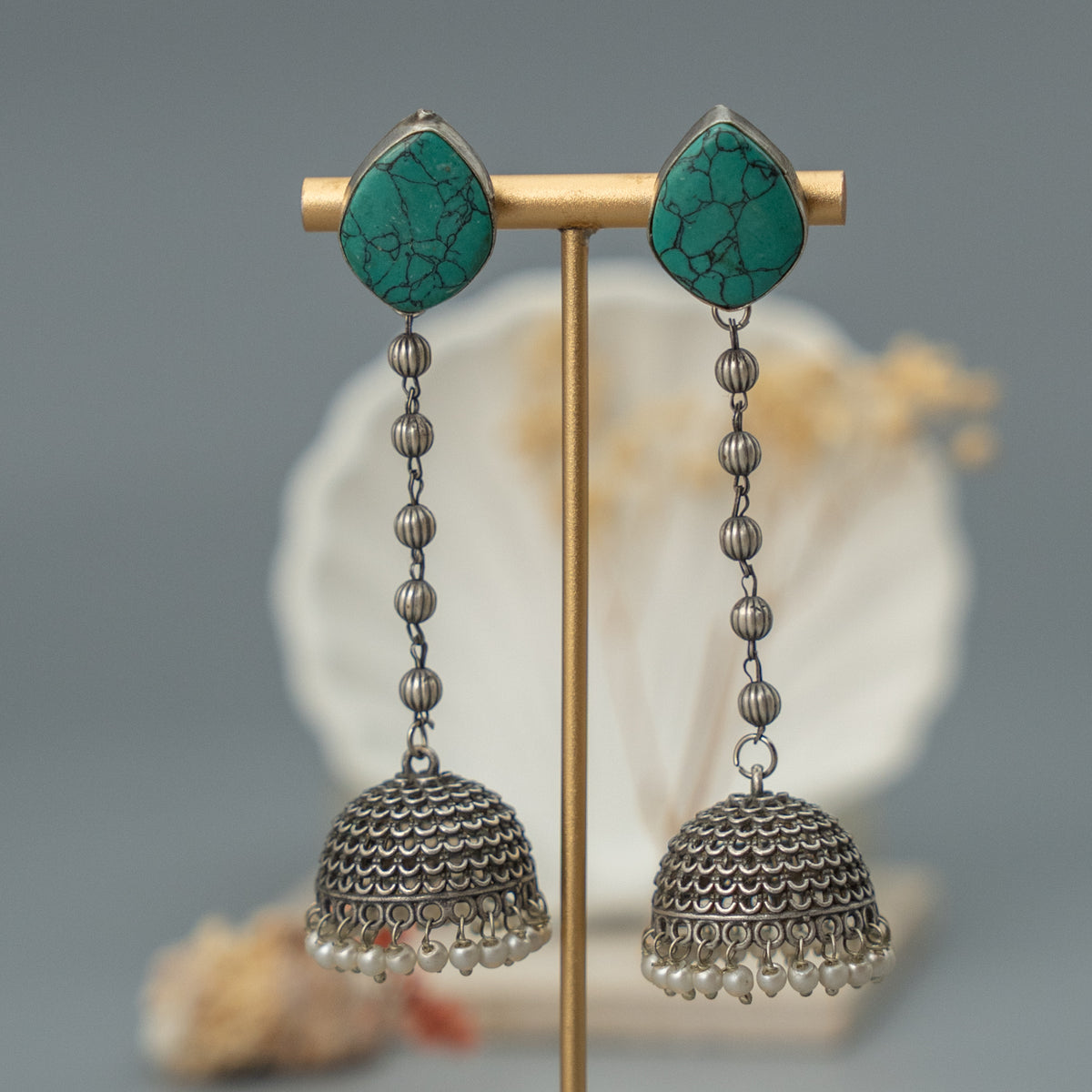 SIBI PIE SILVER LOOK ALIKE SEMI HANDMADE JHUMKA ER247