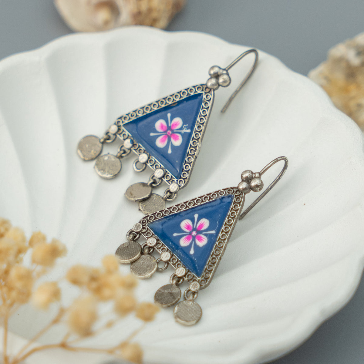 PORTIA SILVER  SEMI HANDMADE HANDPAINTED EARRINGS/DANGLER ER630