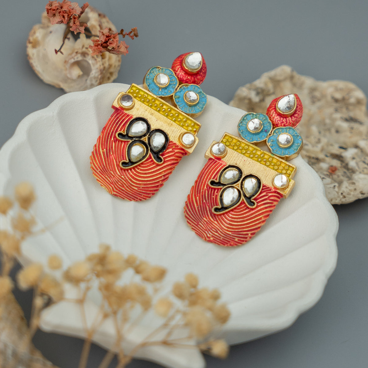 KEZIA SEMI HANDMADE PAINTED EARRING/STUD ER608