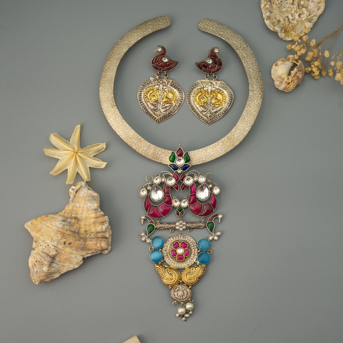 WINTA BIJOUX PREMIUM DUAL TONED HANDMADE NECKLACE/HASLI WITH EARRINGS CH509