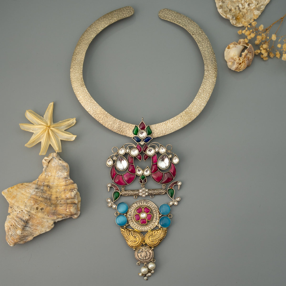 WINTA BIJOUX PREMIUM DUAL TONED HANDMADE NECKLACE/HASLI WITH EARRINGS CH509