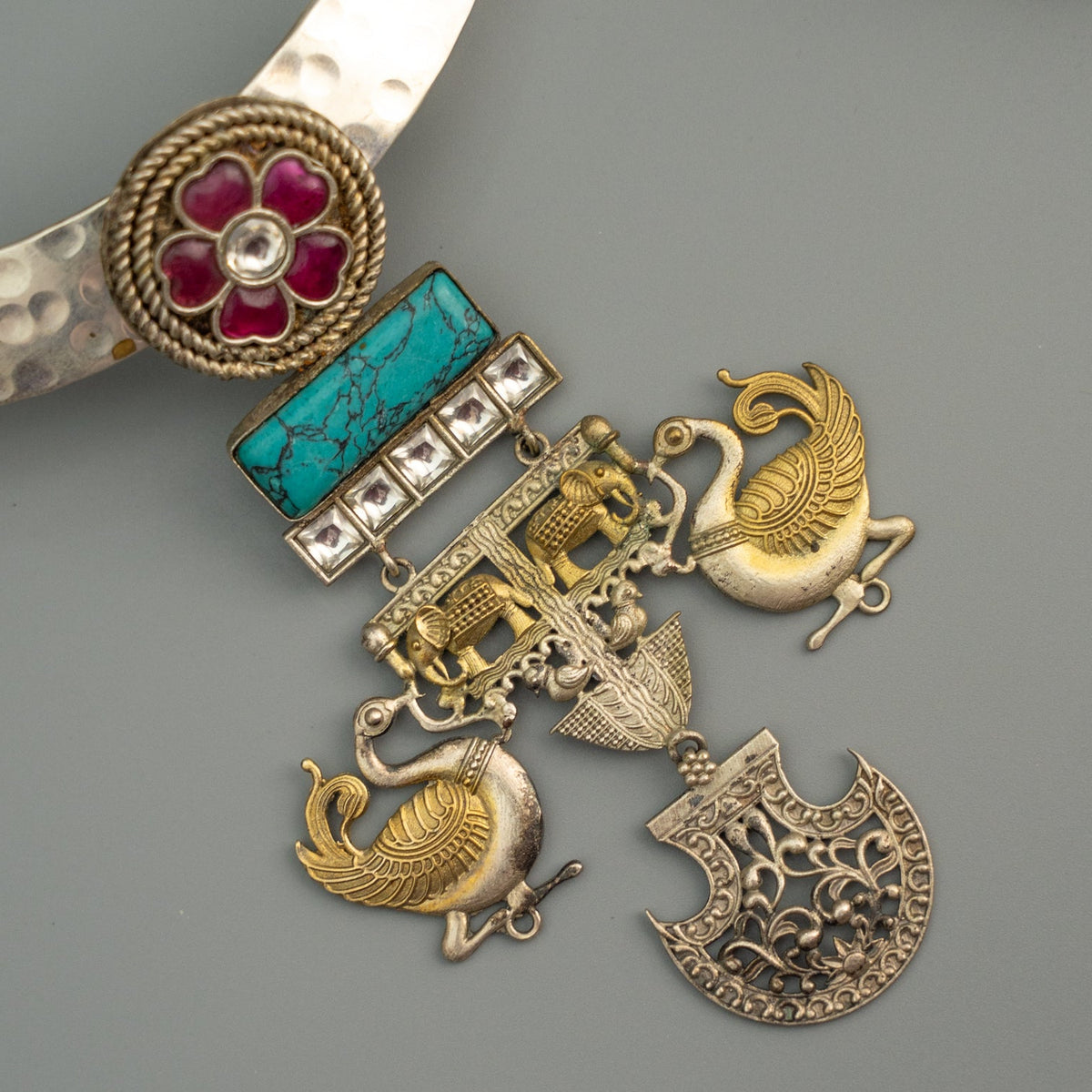 MELAT BIJOUX PREMIUM DUAL TONED HANDMADE NECKLACE/HASLI WITH EARRINGS CH503