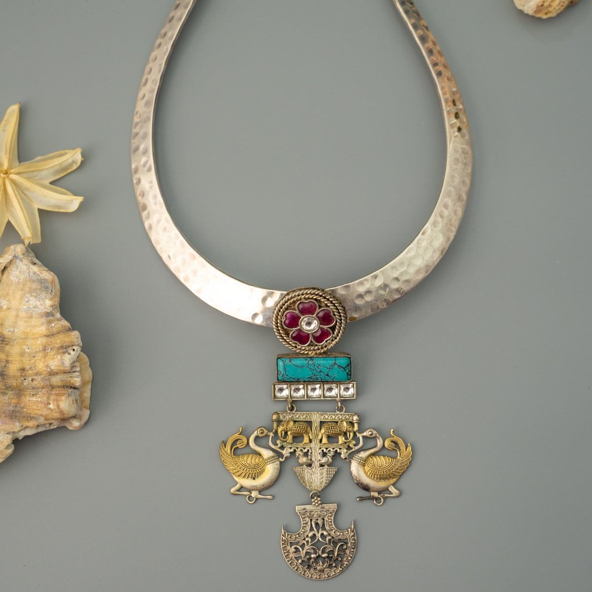 MELAT BIJOUX PREMIUM DUAL TONED HANDMADE NECKLACE/HASLI WITH EARRINGS CH503