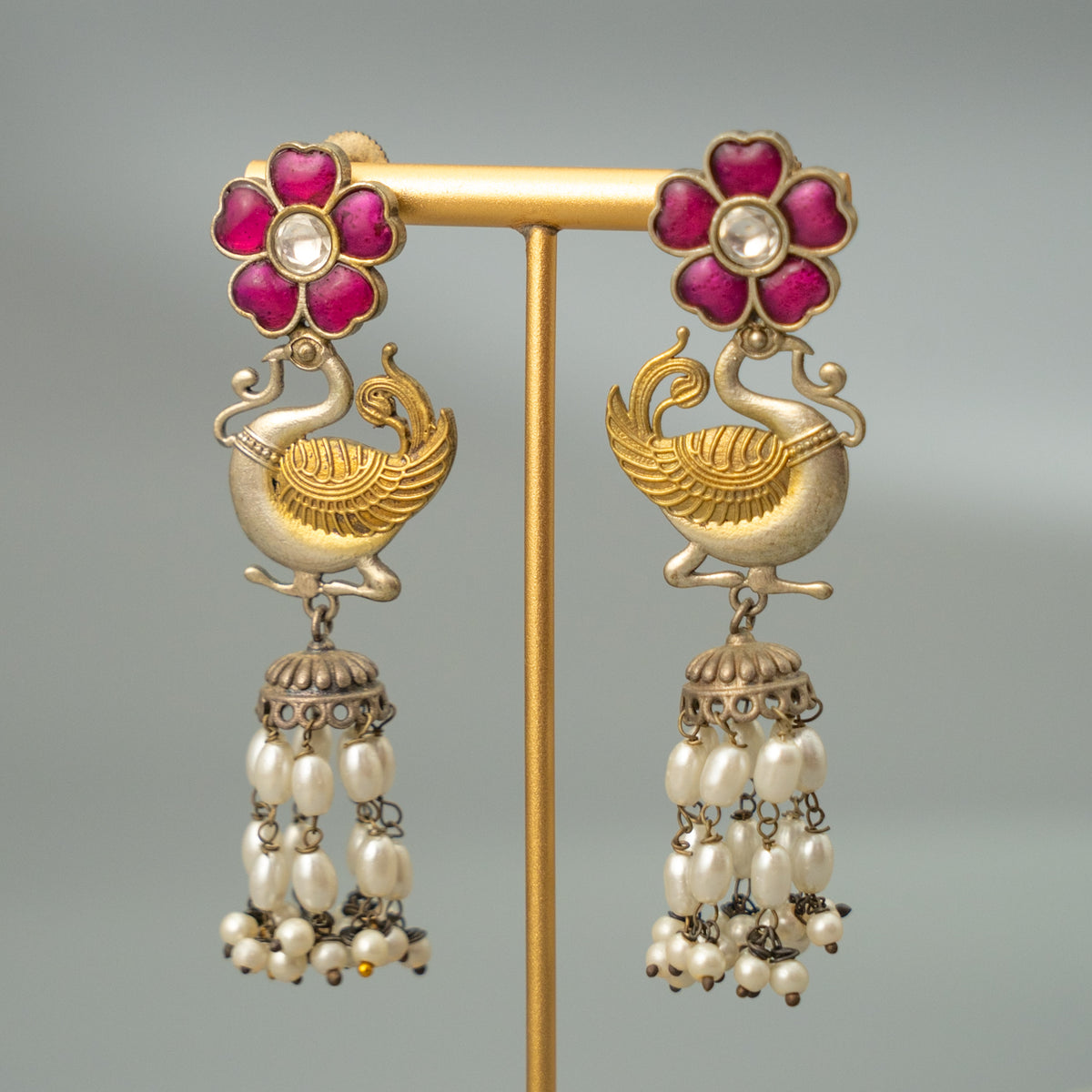 MELAT BIJOUX PREMIUM DUAL TONED HANDMADE NECKLACE/HASLI WITH EARRINGS CH503