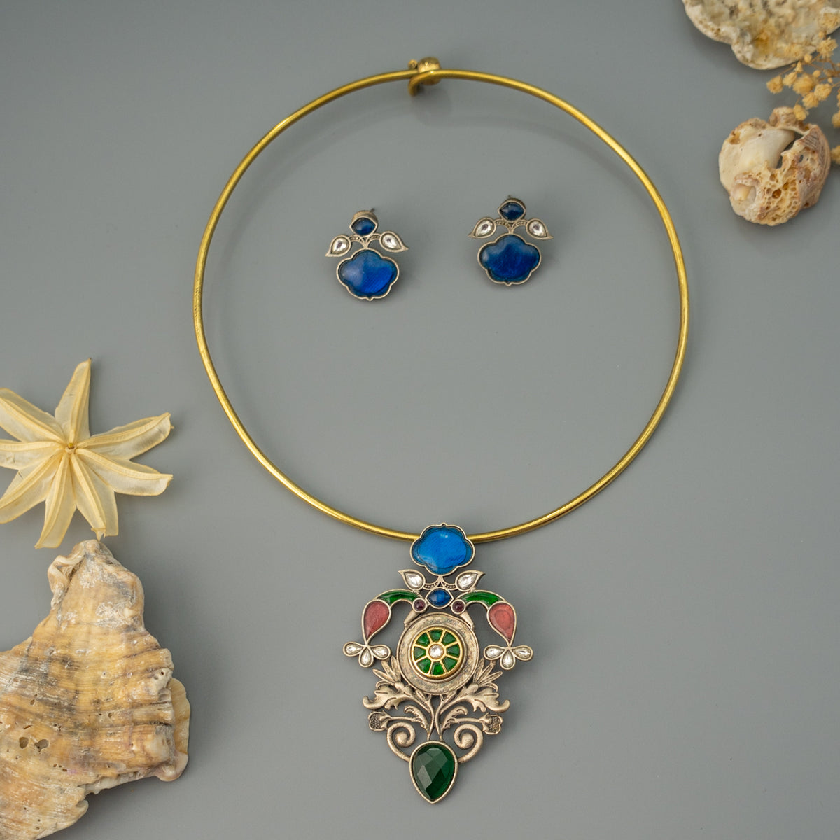 RITHVANA BIJOUX PREMIUM DUAL TONED HANDMADE NECKLACE/HASLI WITH EARRINGS CH508