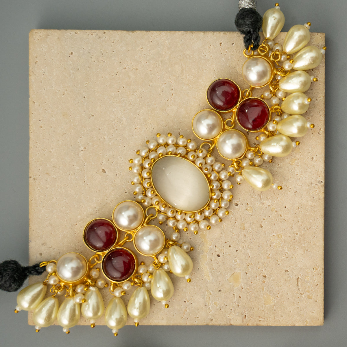 ZOEY HANDMADE MONALISA STONE AND PEARL CHOKER WITH EARRINGS CH501