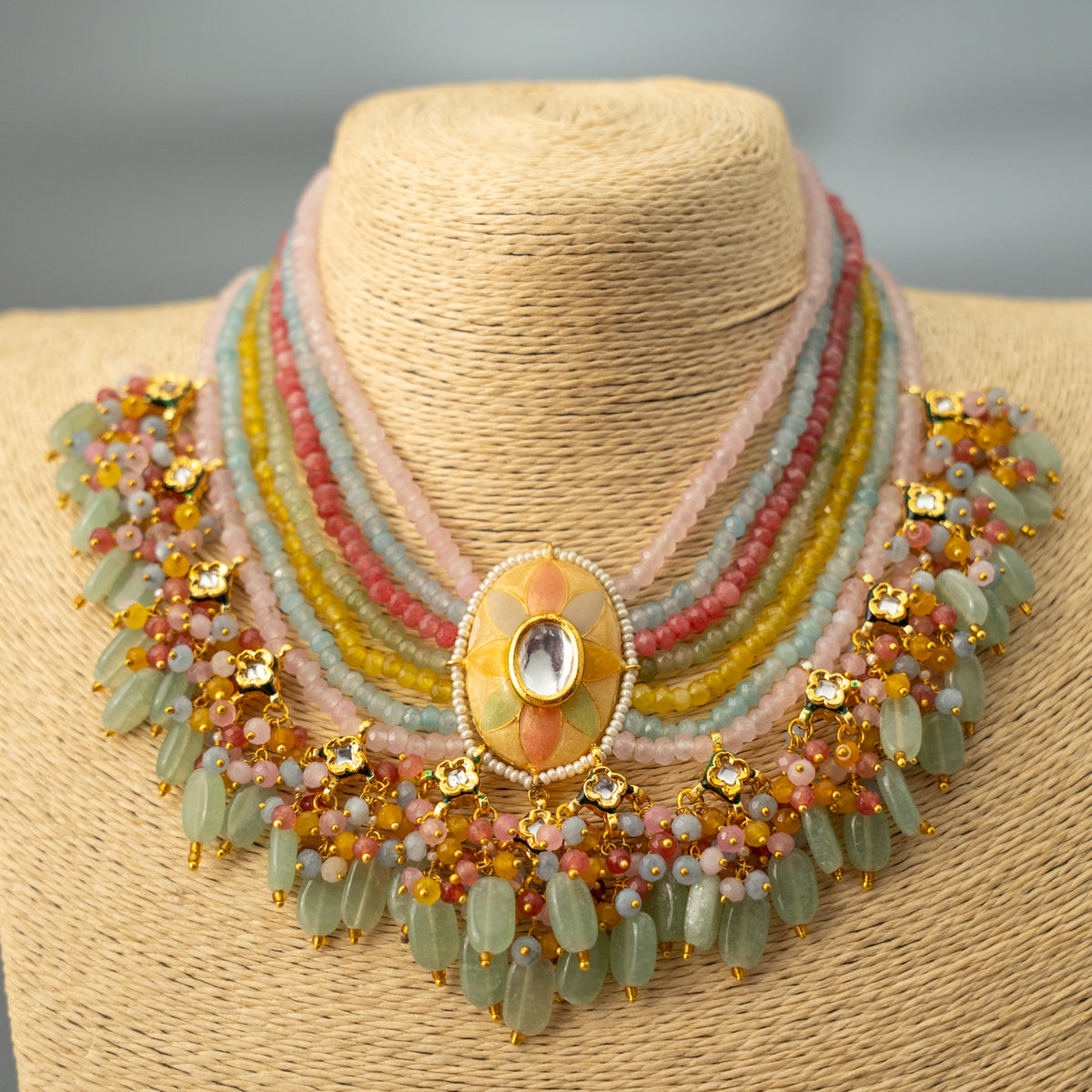 AALIYAH  ONEX BEADS LAC AND KUNDAN BIJOUX PREMIUM AND EXCLUSIVE HANDMADE CHOKER WITH EARRINGS CH399